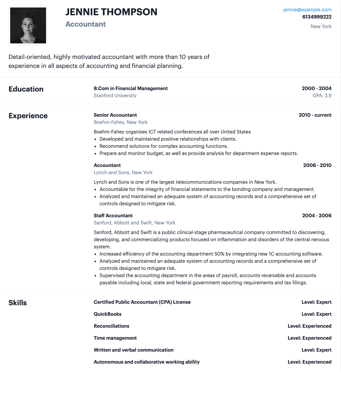 Shows one of the hipCV resume templates