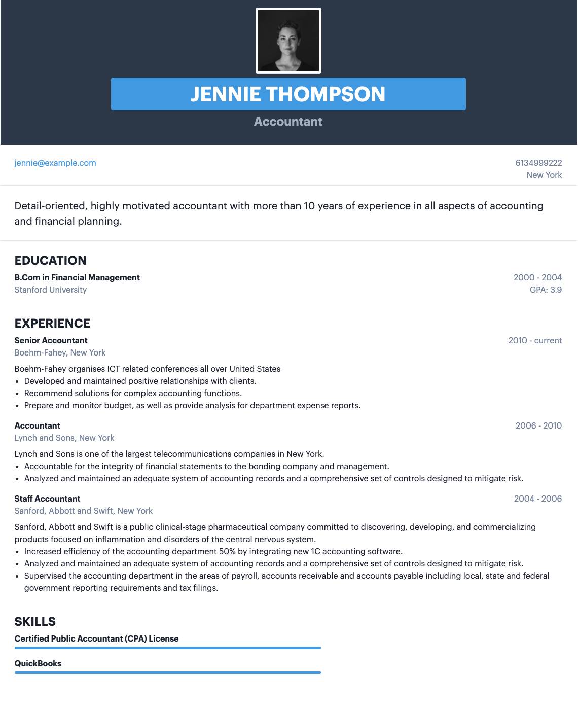 Shows one of the hipCV resume templates