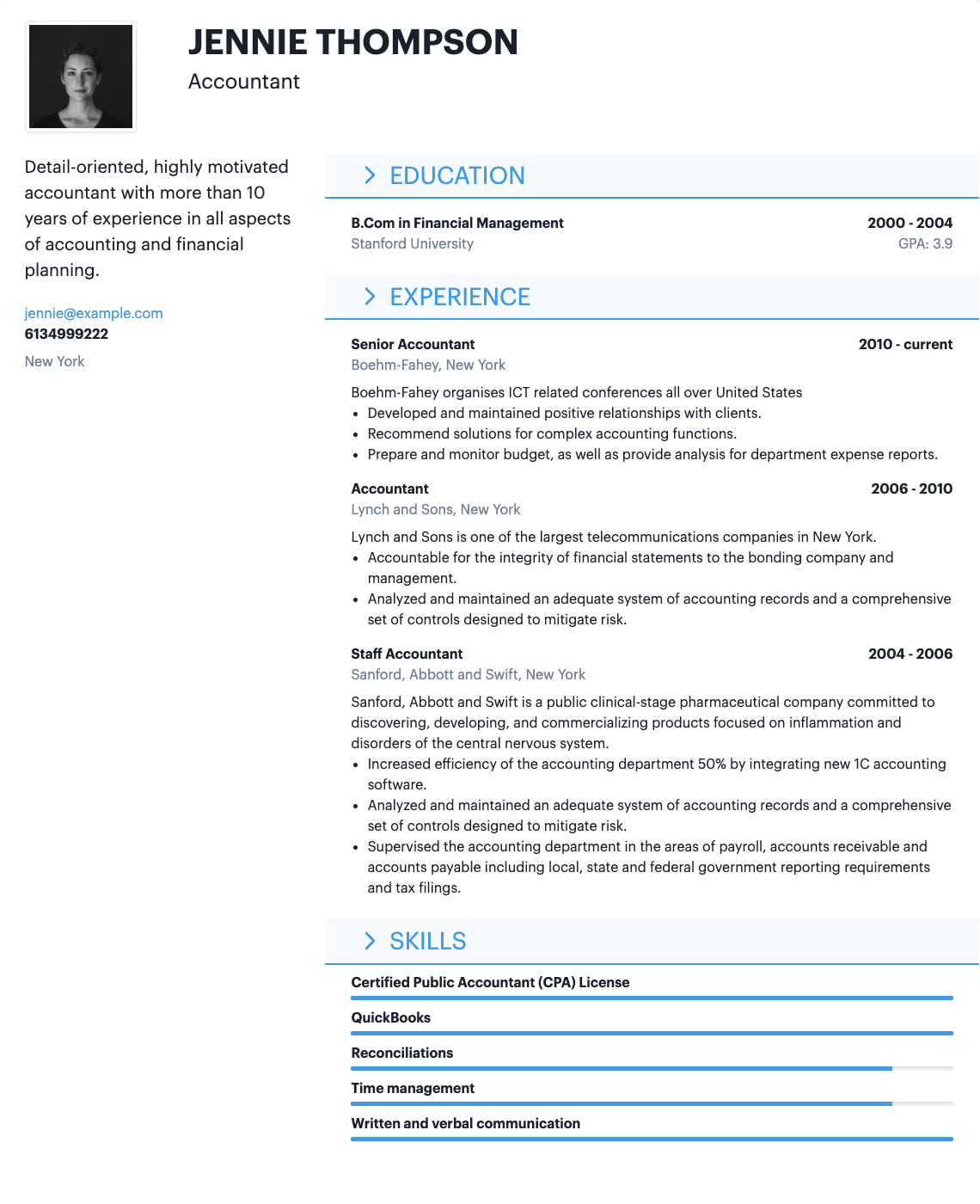 Shows one of the hipCV resume templates